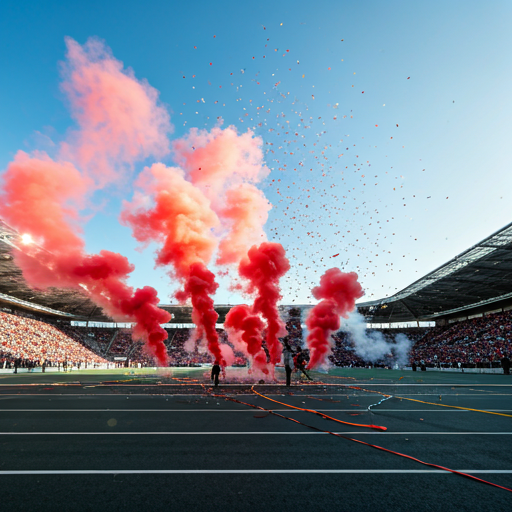 Feux d'artifice de jour pour un événement sportif